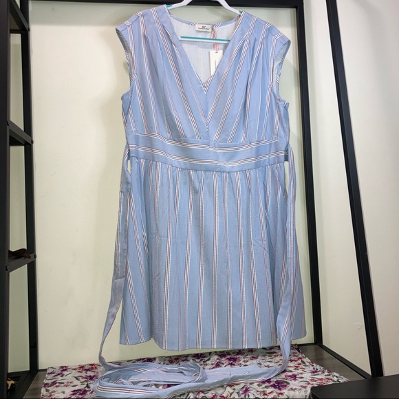 Vineyard Vines Dresses & Skirts - Vineyard Vines Stripe Seersucker Tie Dress Bimini Blue NWT SIZE 20